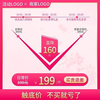 粉色38女王节活动价格波动直降折线主图