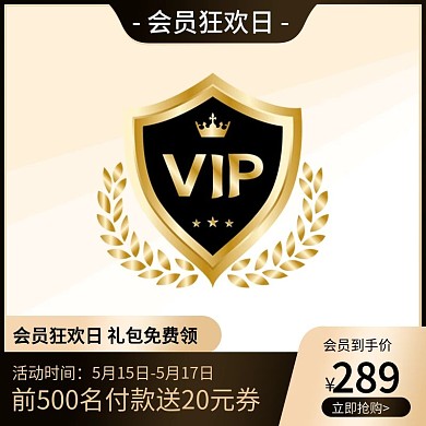 黑色金边框VIP会员狂欢日主图