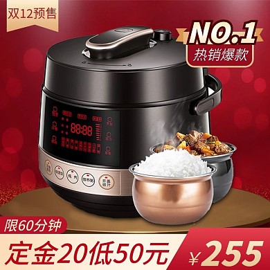 双12预售红色大气家电电器电饭锅直通车