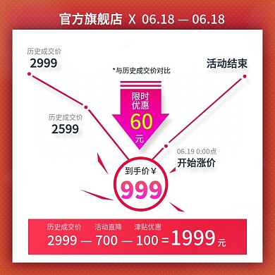 618红蓝色活动到手价活动直降主图模板
