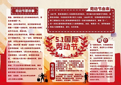 红色几何多边形五一劳动节校园小报