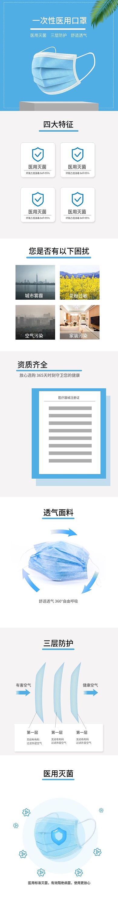 防疫一次性口罩医用口罩详情页