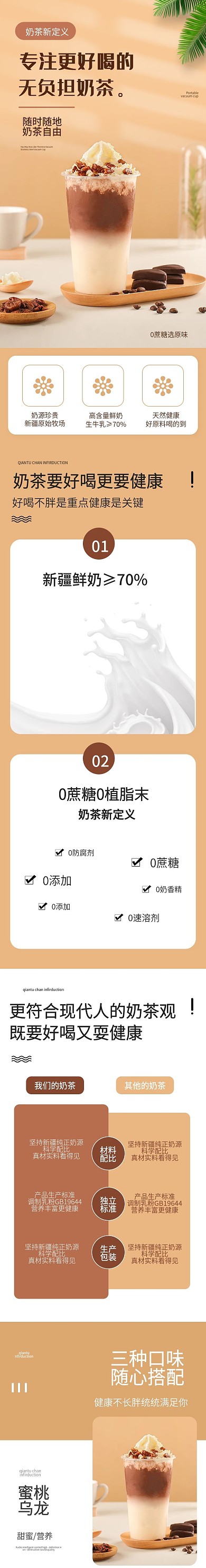 小清新简约风夏季解暑饮品奶茶详情页模板