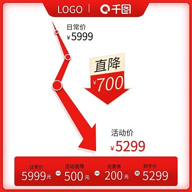 淘宝双11红色促销价格曲线直通车主图模板