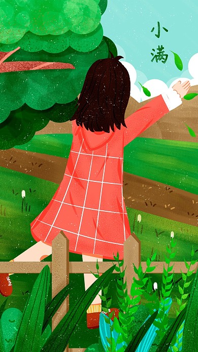 可爱小清新唯美小满女孩抓被风吹掉的麦穗