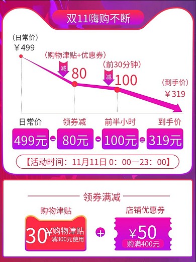双11狂欢节优惠券红色满减价格优惠主图