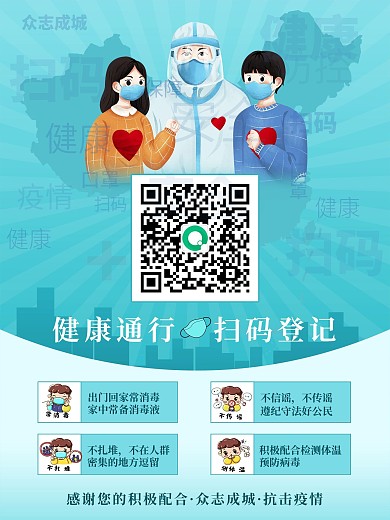 健康码扫码登记戴口罩防疫疫情海报