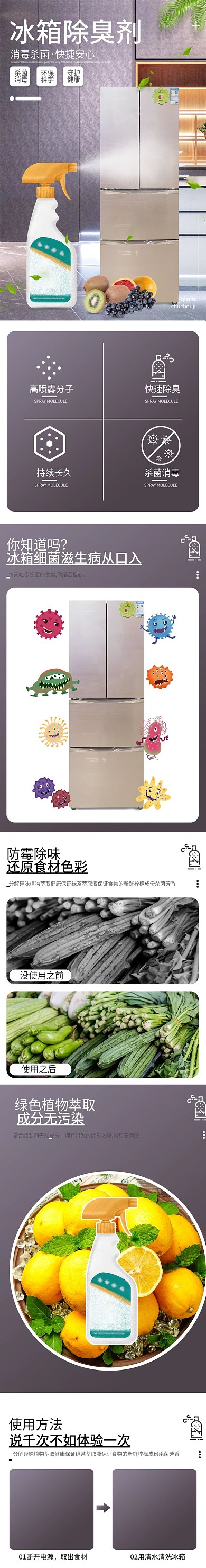 电商简约风几何冰箱除臭剂杀菌消毒详情页