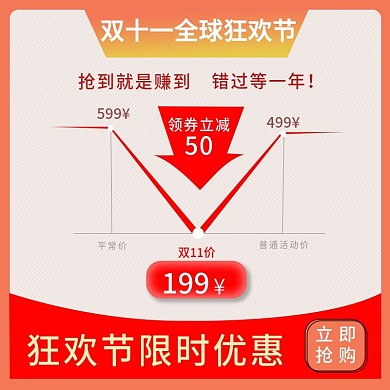 双11价格曲线炫酷潮流简约红色降价主图