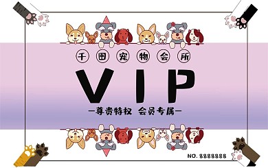 宠物会所会员卡可爱卡通简单少女粉色紫色