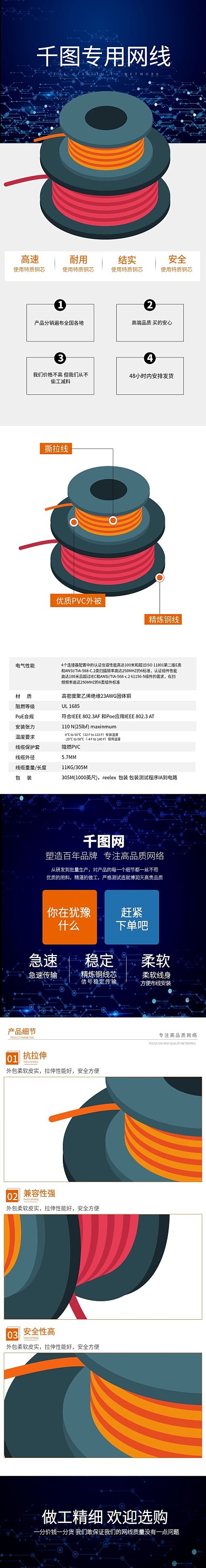 日用家居电线网线五金详情页