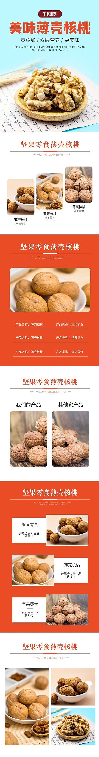 简约风坚果零食薄壳核桃简约清新详情页