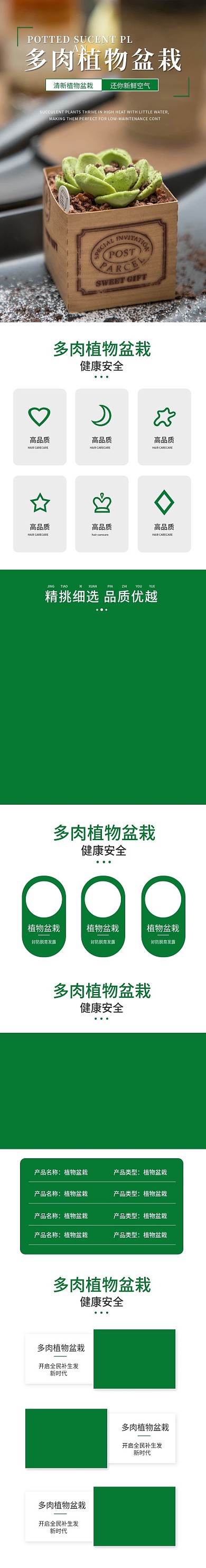简约风清新多肉植物盆栽详情页