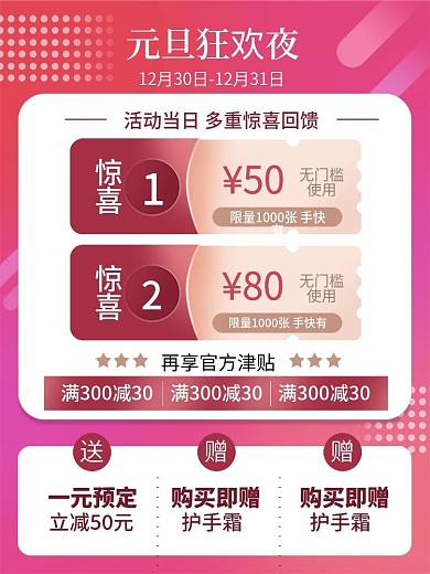 美妆洗护主图元旦新年优惠券买赠促销主图