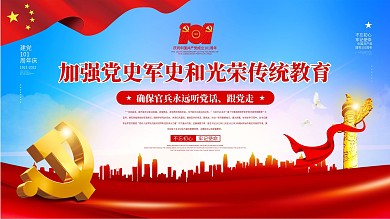 简约党建风八一建军节强军兴军宣传展板