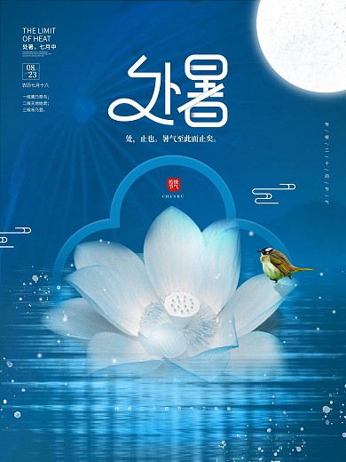 创意简约处暑传统二十四节气荷花摄影图海报