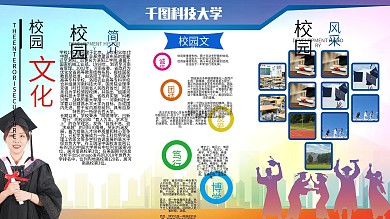 蓝色简约校园文化介绍展板