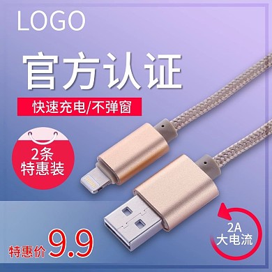 数码电器主图渐变简约大气数据线充电器