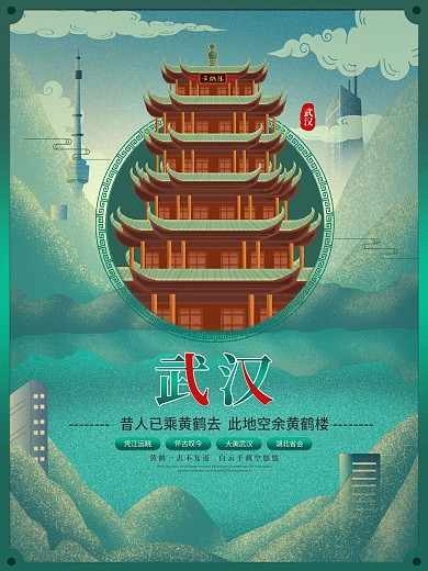 国潮风武汉印象旅游宣传海报