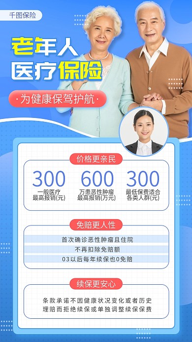 老年人医疗保险促销手机海报