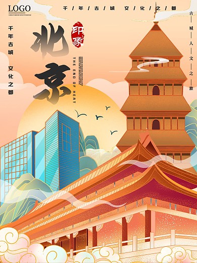 原创手绘国潮风热门城市印象旅游宣传海报