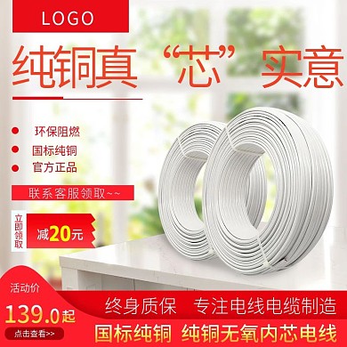 清新室内日用家居纯铜电线主图模板