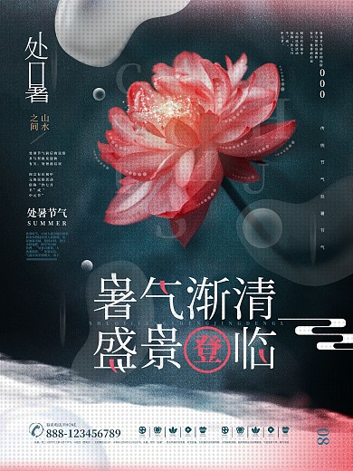 处暑节气创意摄影图荷花宣传海报