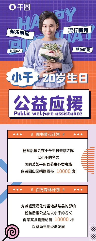 简约小清新娱乐明星生日公益应援长图
