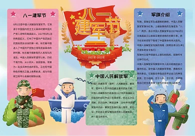 八一建军节手抄报卡通可爱风校园小报