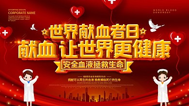 红色大气世界献血者日宣传展板