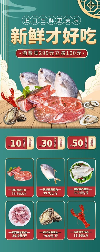 生鲜零售肉类促销长图海报