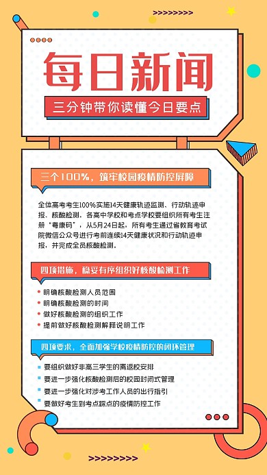 每日新闻今日要点简讯扁平风手机海报