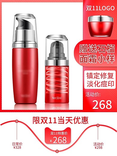 双11双12美妆护肤品红色主图直通车