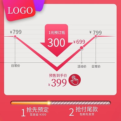 双十一美妆活动淘宝直通车主图红色喜庆模板