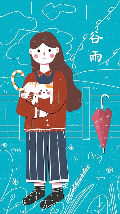 谷雨春天春分女孩抱着猫咪