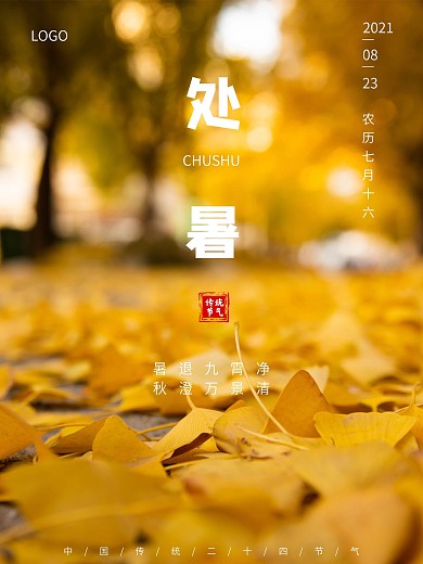 黄色简约二十四节气处暑节气宣传海报