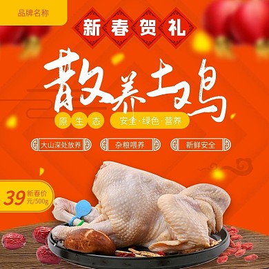 红色2022新春贺礼散养土鸡肉直通车主图