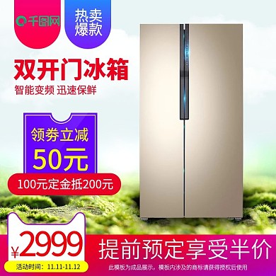 双11主图家电冰箱草地简约节日促大气券