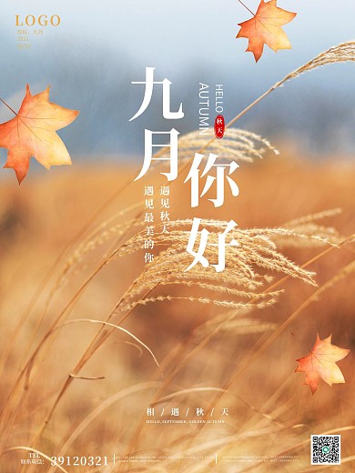 简约九月你好摄影图海报