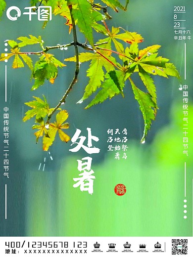 简约处暑节日清晨下雨摄影图宣传海报