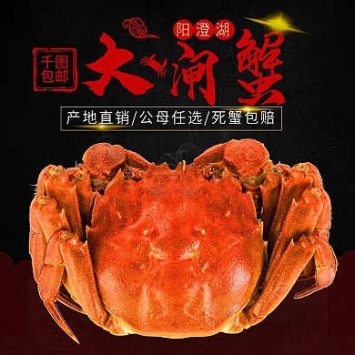 黑色中国风阳澄湖大闸蟹直通车主图模板