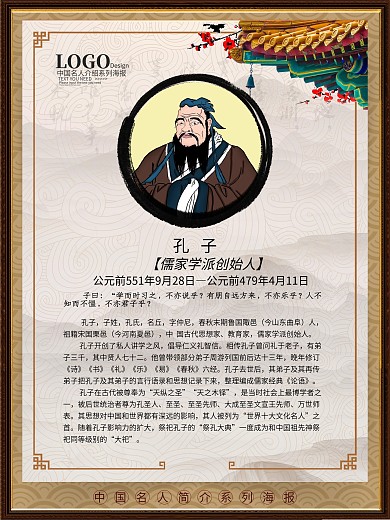 中国风复古名人简介人物介绍海报