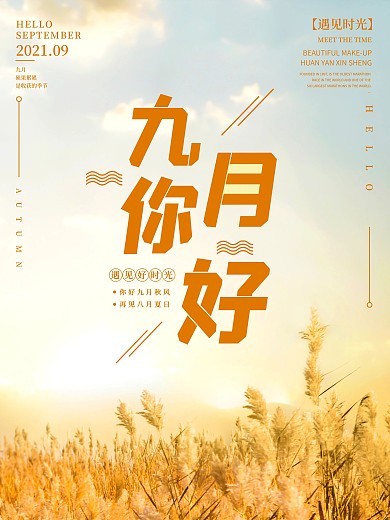 简约小清新9月九月你好摄影图海报