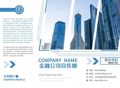 蓝色简约商务公司金融三折页