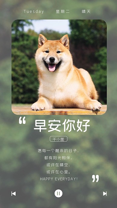 小清新狗狗宠物早安你好手机海报