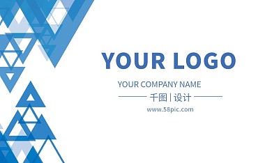 蓝色三角形渐变拼接科技名片模板