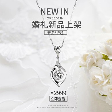 银灰色素雅典雅高贵钻石项链电商淘宝主图婚博会