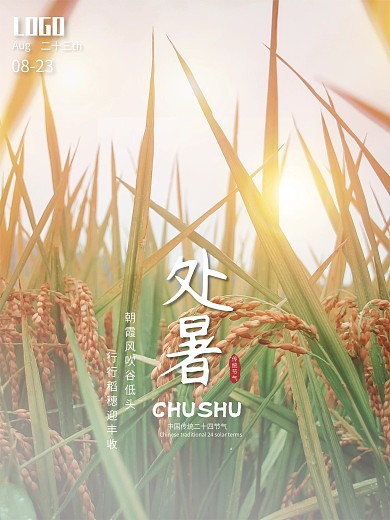 传统节气处暑简约稻谷丰收海报