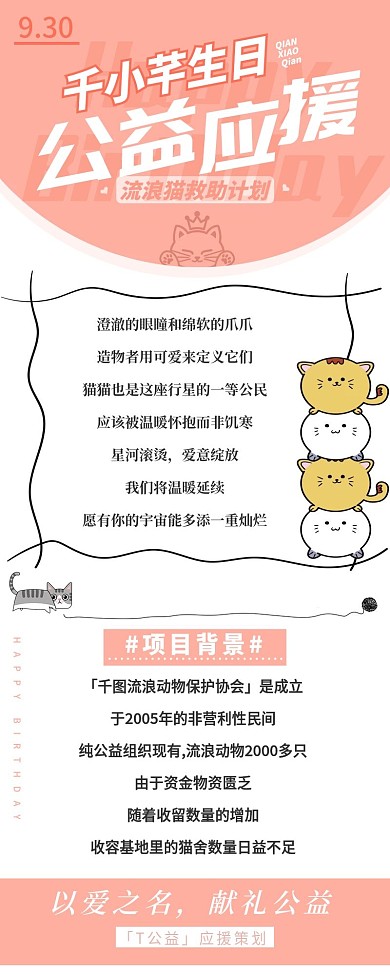 粉色小清新简约文艺风格明星生日应援长图