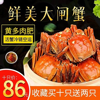 电商主图直通车简约美食鲜美大闸蟹绿叶
